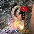 GloboStar® TROUVER 01183 Vintage Industrial Φωτιστικό Τοίχου Απλίκα Μονόφωτο Μπρούτζινο Σκουριά Μεταλλικό με Μπεζ Σχοινί Μ14.5 x Π3.3 x Υ16cm