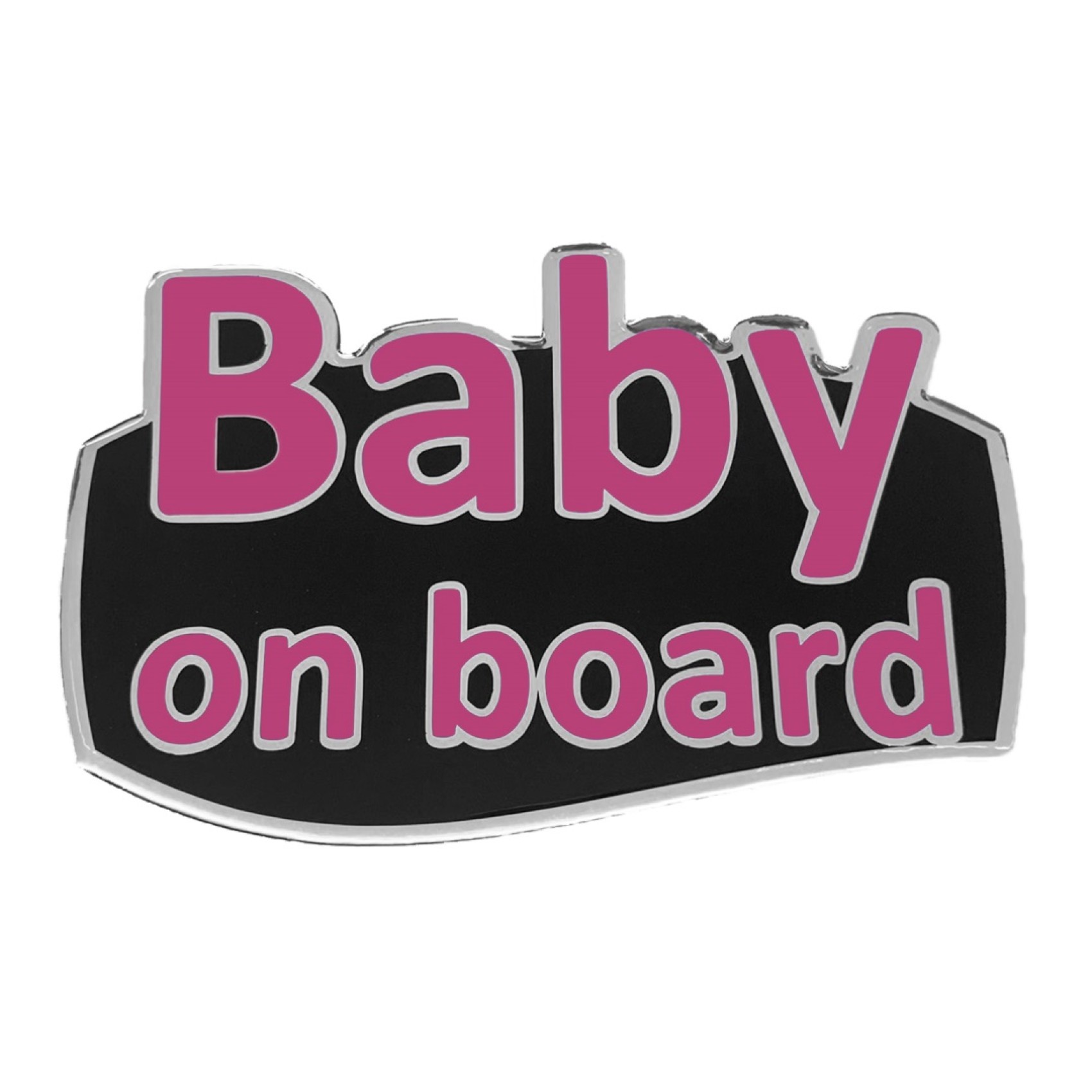 BABY ON BOARD ΑΥΤΟΚΟΛΛΗΤΟ ΕΞΩΤΕΡΙΚΗΣ ΧΡΗΣΗΣ 18,7 Χ 11,9 cm ΦΟΥΞΙΑ/ΜΑΥΡΟ/ΧΡΩΜΙΟ ΜΕ ΕΠΙΚΑΛΥΨΗ ΕΠΟΞΕΙΔΙΚΗΣ ΡΥΤΙΝΗΣ (ΥΓΡΟ ΓΥΑΛΙ) - 1 ΤΕΜ.