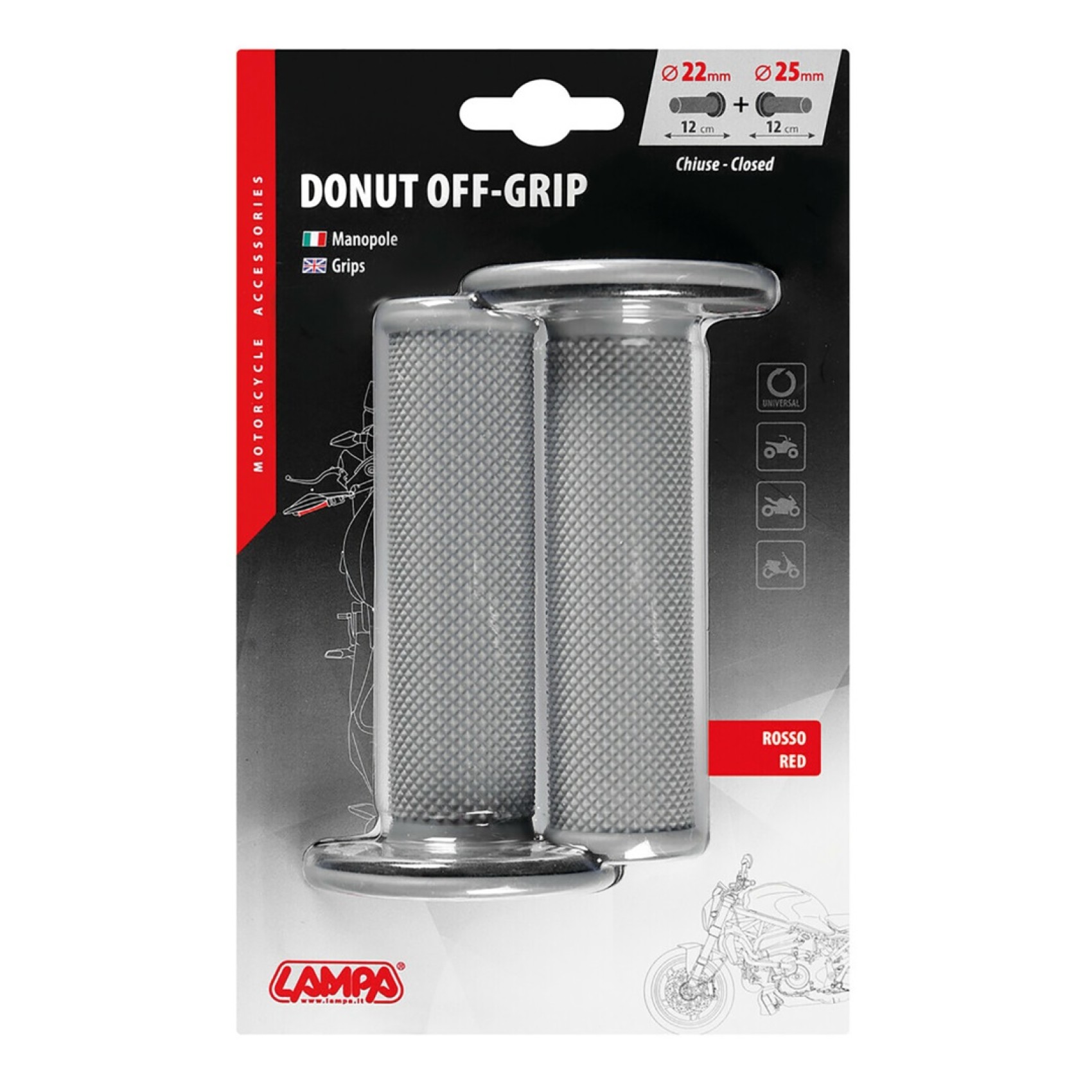 ΧΕΡΟΥΛΙΑ MOTO DONUT OFF-ROAD ΓΚΡΙ/ΚΟΚΚΙΝΑ 22MM 25MM 12CM 2ΤΕΜ