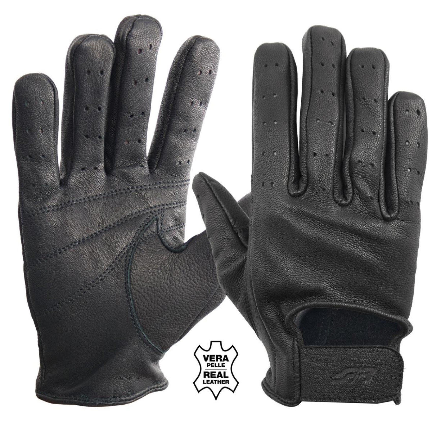 γαντια οδηγου δερματινα μαυρα (l) διατρητα vintage gloves simoni racing  - 1 σετ.