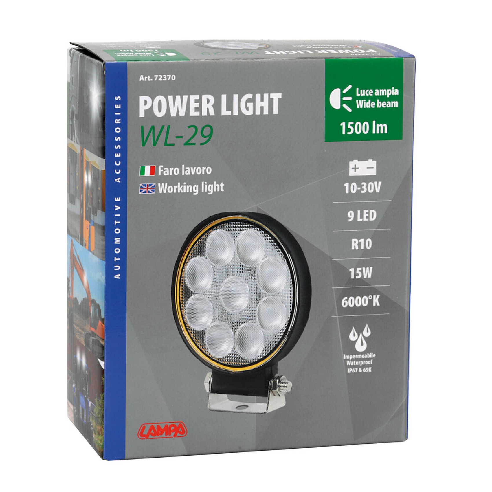 προβολεας εργασιας wl-29 10/30v 15w 1500lm 6.000k 9led combo (διαθλασησ) στρογγυλος 135x110mm lampa - 1 τεμ.