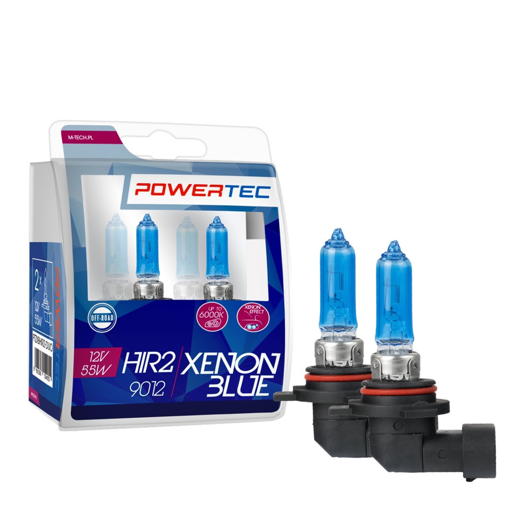 λαμπες hir2 9012 55w 12v  (up to 6.000k) powertec xenon blue  mtech - 2 τεμ.