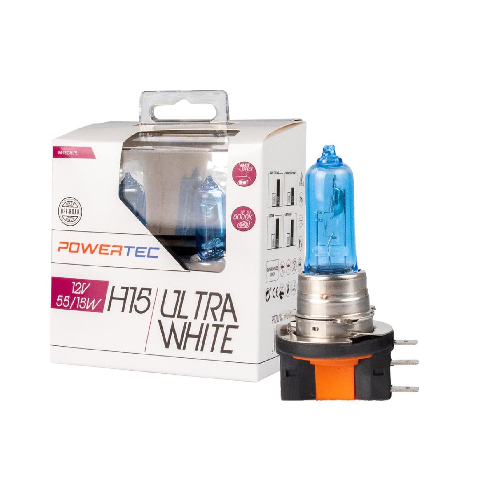 λαμπες h15 12v 55/15w powertec ultra white (up to 5.000k)mtech - 2 τεμ.