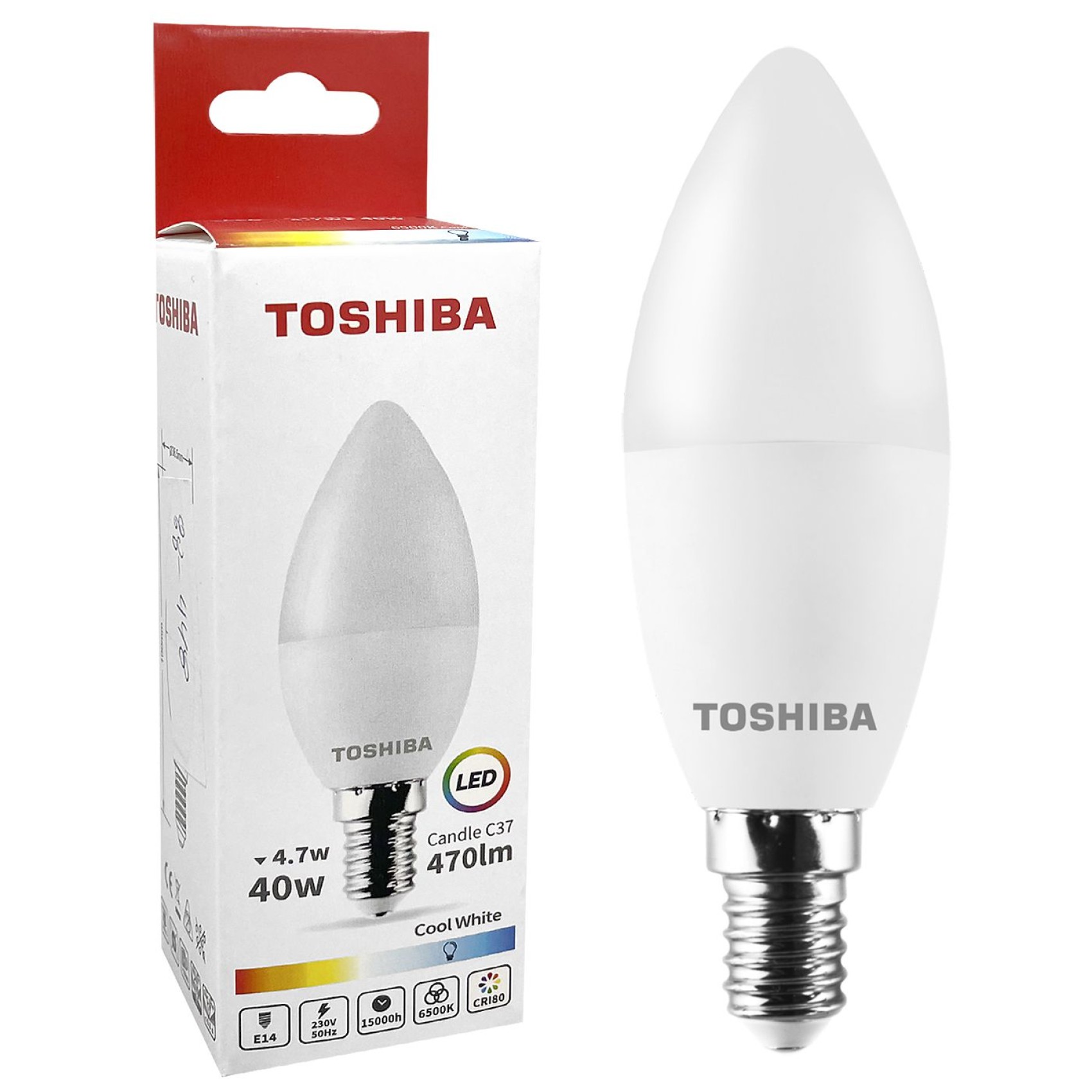 λαμπα led toshiba κερι n_std c37 e14 4,7w 6500k γωνια δεσμης 180 μοιρες  toshiba 00168818